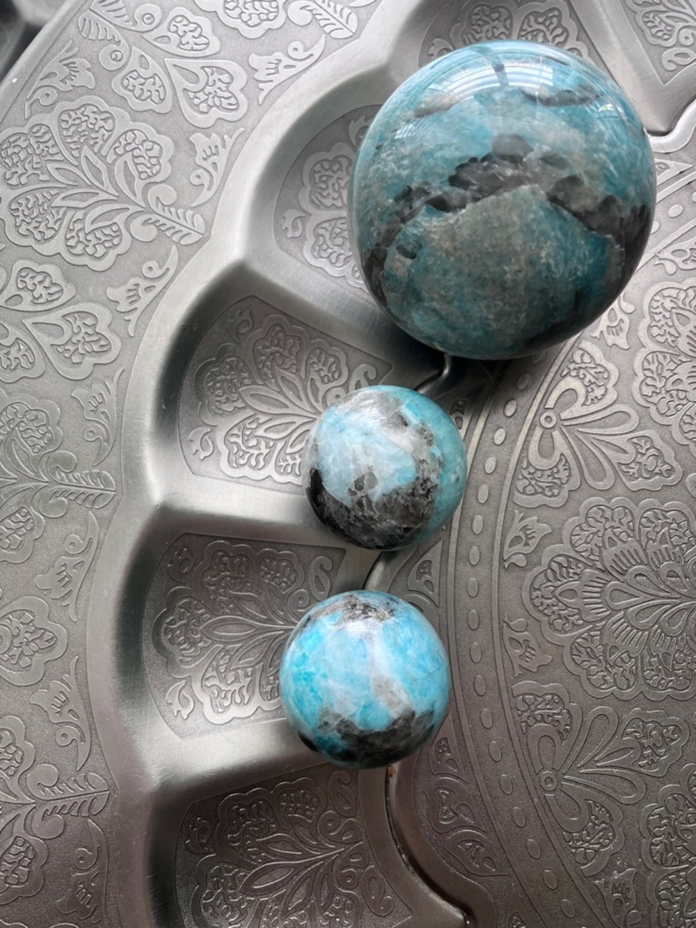 Amazonite and smoky quartz sphere